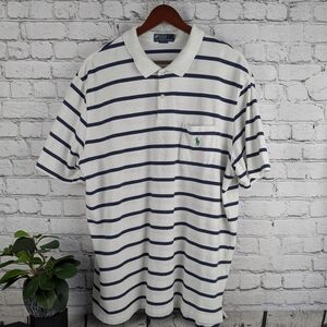 Polo short sleeve striped blue cotton shirt, pocket, XXL 2XL